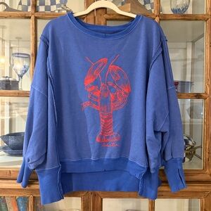 Sold Out Free People Camden Lobster Graphic Pullover Oversized Blue Size XS